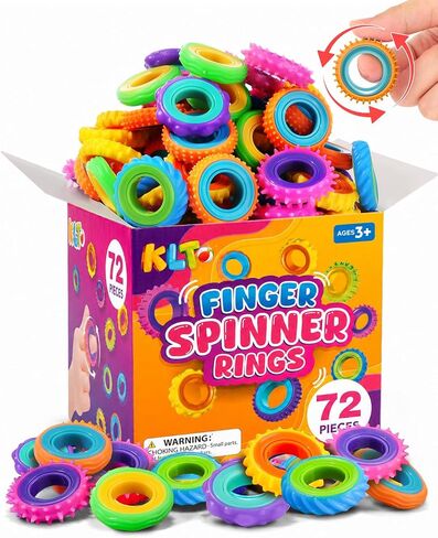 KLT Fidget Toys Bulk for Kids: 100 Pack Finger Spinner Rings - Classroom Prizes Box Toys - Textured Sensory Toys for Autism Stress Relief - Fun Halloween Goodie Bag Stuffers for Party Favors Girls in Kuwait