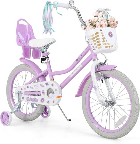Olakids Kids Bike, 12 14 16 18 20 Inch Girls Bicycle with Doll Seat Basket Adjustable Seat and Handlebar, Handbrake and Coaster Brake in Kuwait
