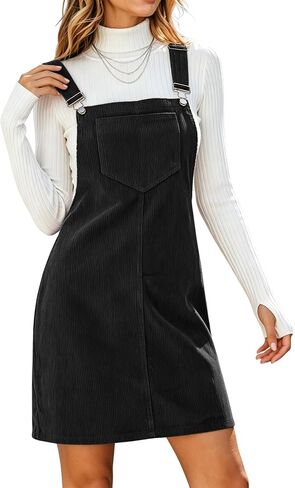 Yeokou Womens Casual Corduroy Bib Knee Length Overalls Pinafore Midi Dress Jumpsuit in Kuwait