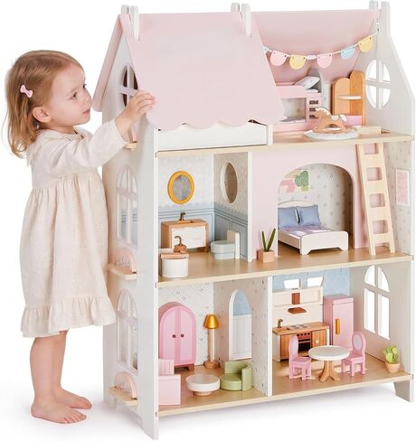 Giant bean Cloud Cottage Wooden Dollhouse for Girls with Furniture Set in Saudi Arabia
