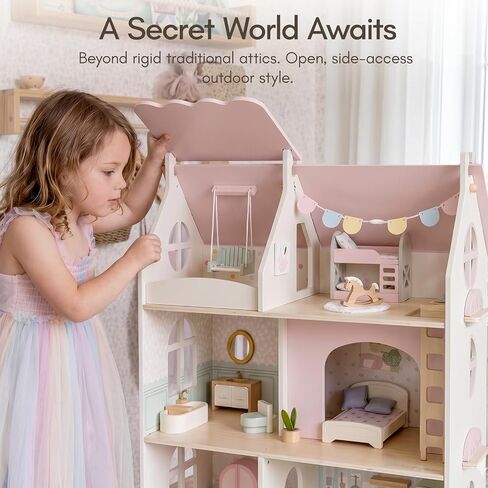 Giant bean Cloud Cottage Wooden Dollhouse for Girls with Furniture Set in Saudi Arabia