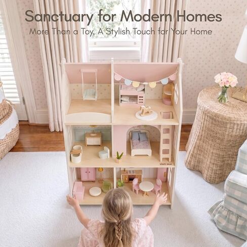 Giant bean Cloud Cottage Wooden Dollhouse for Girls with Furniture Set in Saudi Arabia