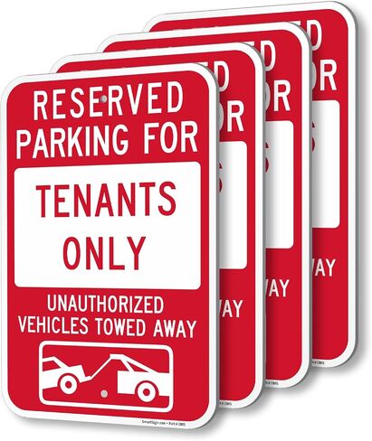 SmartSign Basics 18 x 12 inch “Reserved Parking For Tenants Only - Unauthorized Vehicles Towed" Metal Sign, 120 mil Aluminum Composite (ACM), Engineer Grade Reflective Material, Red and White in Kuwait
