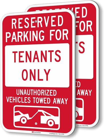 SmartSign Basics 18 x 12 inch “Reserved Parking For Tenants Only - Unauthorized Vehicles Towed" Metal Sign, 120 mil Aluminum Composite (ACM), Engineer Grade Reflective Material, Red and White in Kuwait