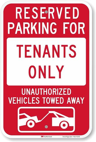 SmartSign Basics 18 x 12 inch “Reserved Parking For Tenants Only - Unauthorized Vehicles Towed" Metal Sign, 120 mil Aluminum Composite (ACM), Engineer Grade Reflective Material, Red and White in Kuwait