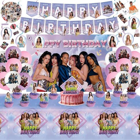 ULK 106 Pcs Katseye Birthday Decorations, Party Supplies Set Including 60 Stickers，Backdrop，Balloons，Hanging Swirls, Cake Toppers And Cupcake Toppers For Fans Birthday Party in Kuwait