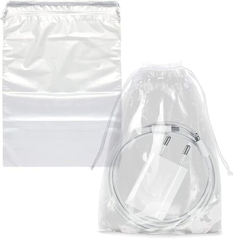 Clear Plastic Drawstring Bags, 8 x 10 Inches. Pack of 1000 2-Mil Polyethylene Travel Bag for Shoes. Clear Drawstring Bag with Strong Cotton Drawstrings. Waterproof Dust Bags for Shoes in Kuwait
