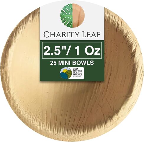 Disposable Palm Leaf 2.5" Round Mini Bowl (25 pcs) Dipping Bowls | Bamboo Like| All Natural and Biodegradable | Charcuterie Boards, BBQs, and Parties in Kuwait
