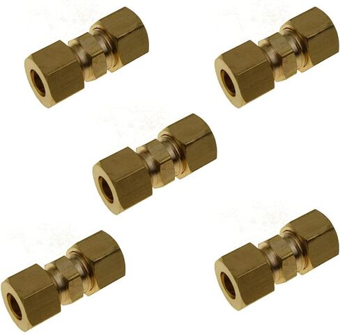 5 Pcs Brass Compression Tube Fitting Union 5/16 inches OD x 5/16 inches OD, Gold in Kuwait