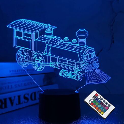 FULLOSUN Train Night Light, 3D Illusion Lamp for Kids, 16 Colors Changing with Remote Control Dim Function, Creative Birthday Xmas Gifts for Kids Boys Bedroom Decor in Saudi Arabia
