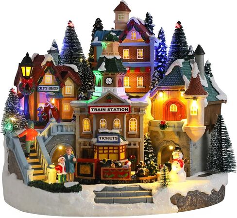 Bdor Collectible Buildings Lighted Animated Christmas Village with Train and Music – Plug-in LED Christmas Decoration for Tabletop, Home, Gift Shop Display – Musical Holiday Collectible Centerpiece in Kuwait