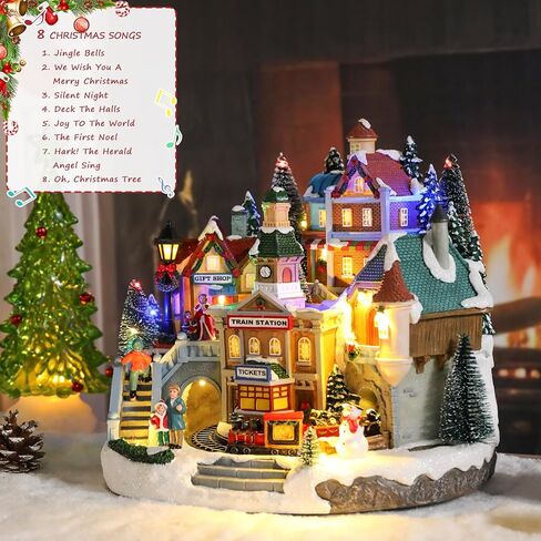 Bdor Collectible Buildings Lighted Animated Christmas Village with Train and Music – Plug-in LED Christmas Decoration for Tabletop, Home, Gift Shop Display – Musical Holiday Collectible Centerpiece in Kuwait