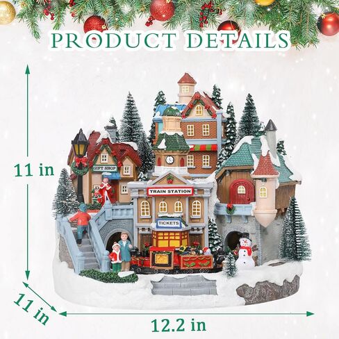 Bdor Collectible Buildings Lighted Animated Christmas Village with Train and Music – Plug-in LED Christmas Decoration for Tabletop, Home, Gift Shop Display – Musical Holiday Collectible Centerpiece in Kuwait