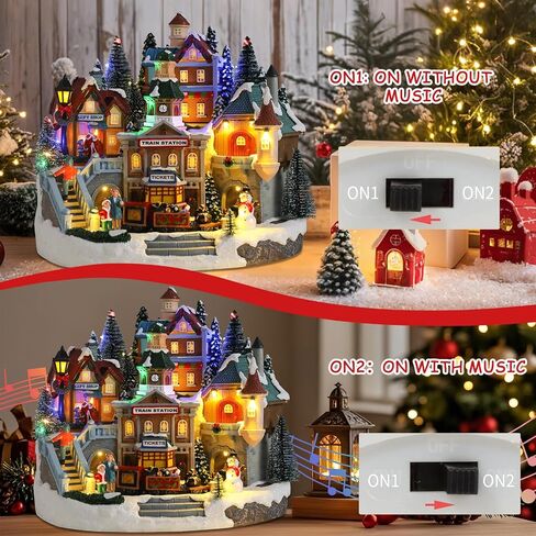 Bdor Collectible Buildings Lighted Animated Christmas Village with Train and Music – Plug-in LED Christmas Decoration for Tabletop, Home, Gift Shop Display – Musical Holiday Collectible Centerpiece in Kuwait