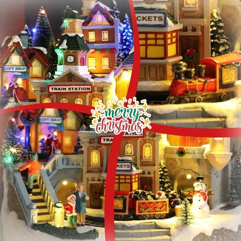 Bdor Collectible Buildings Lighted Animated Christmas Village with Train and Music – Plug-in LED Christmas Decoration for Tabletop, Home, Gift Shop Display – Musical Holiday Collectible Centerpiece in Kuwait