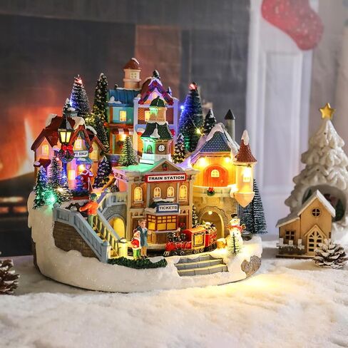 Bdor Collectible Buildings Lighted Animated Christmas Village with Train and Music – Plug-in LED Christmas Decoration for Tabletop, Home, Gift Shop Display – Musical Holiday Collectible Centerpiece in Kuwait