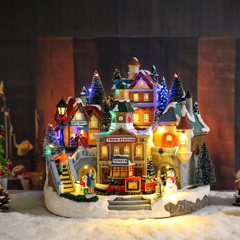Bdor Collectible Buildings Lighted Animated Christmas Village with Train and Music – Plug-in LED Christmas Decoration for Tabletop, Home, Gift Shop Display – Musical Holiday Collectible Centerpiece in Kuwait