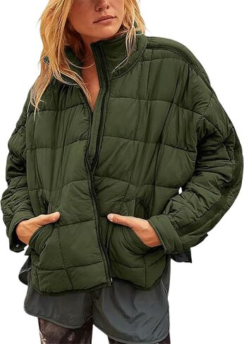 Watashi Women's Packable Puffer Jacket Long Sleeve Full Zip Lightweight Quilted Coat in Kuwait