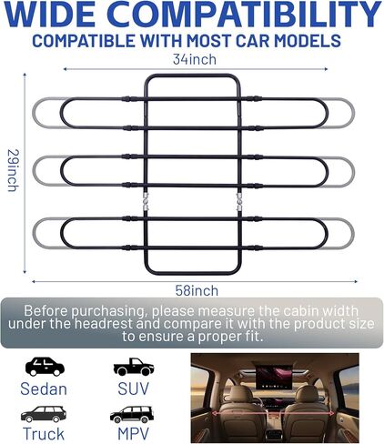 Upgrade Metal Dog Barrier for Cars, SUVs, Trucks, Adjustable Universal Pet Gate Vehicle Divider for Back Front Seat, Heavy Duty Dog Separator for car, Easy Install, 34"-58" Width in Kuwait
