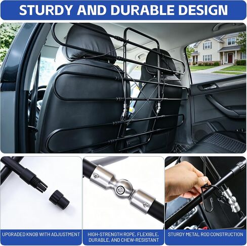 Upgrade Metal Dog Barrier for Cars, SUVs, Trucks, Adjustable Universal Pet Gate Vehicle Divider for Back Front Seat, Heavy Duty Dog Separator for car, Easy Install, 34"-58" Width in Kuwait