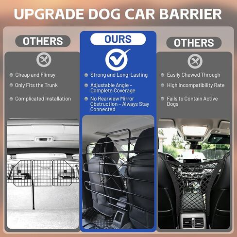 Upgrade Metal Dog Barrier for Cars, SUVs, Trucks, Adjustable Universal Pet Gate Vehicle Divider for Back Front Seat, Heavy Duty Dog Separator for car, Easy Install, 34"-58" Width in Kuwait