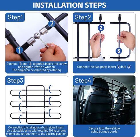 Upgrade Metal Dog Barrier for Cars, SUVs, Trucks, Adjustable Universal Pet Gate Vehicle Divider for Back Front Seat, Heavy Duty Dog Separator for car, Easy Install, 34"-58" Width in Kuwait