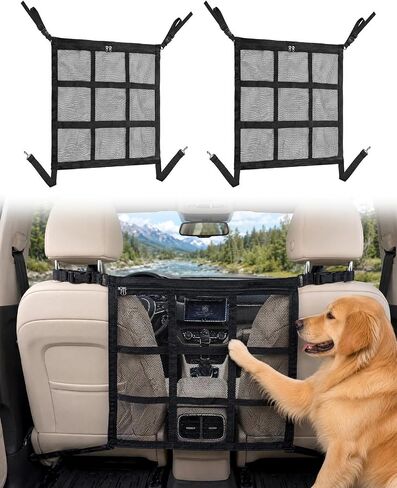 2 PCS Universal Dog Car Barrier, Double Layer Mesh Dog Net Divider with Zipper for Car SUV & Truck 23"x23" in Kuwait