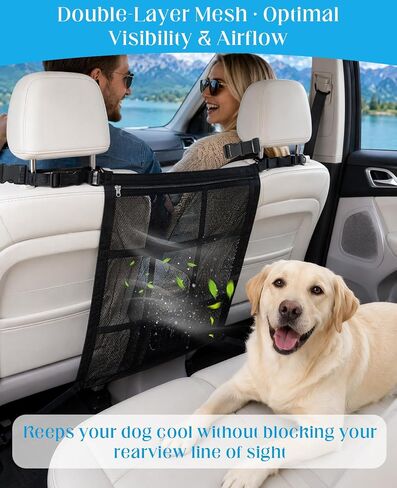 2 PCS Universal Dog Car Barrier, Double Layer Mesh Dog Net Divider with Zipper for Car SUV & Truck 23"x23" in Kuwait