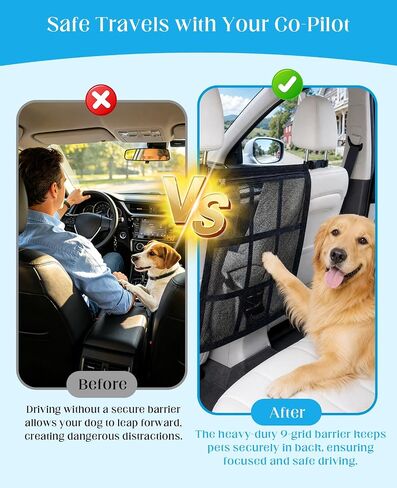 2 PCS Universal Dog Car Barrier, Double Layer Mesh Dog Net Divider with Zipper for Car SUV & Truck 23"x23" in Kuwait