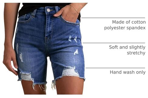 HUUSA Women's High Waist Ripped Denim Shorts Frayed Hem Destroyed Mid Thigh Short Jeans Casual Bermuda Shorts with Pocket in Kuwait