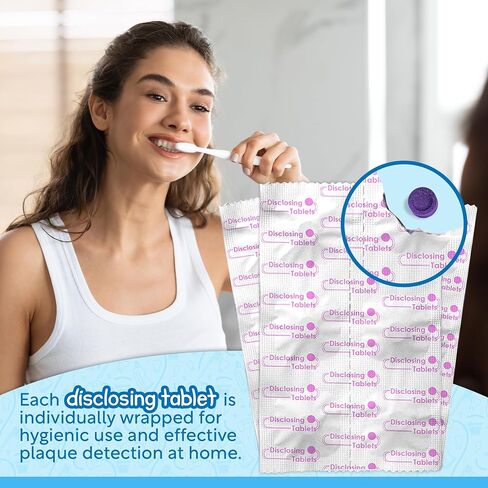 JJ Care Disclosing Tablets - 120 Count of Teeth Coloring Plaque Disclosing Tablets, Berry Flavored Dental Disclosing Tablets for Kids and Adults, Individually Wrapped Plaque Tablets in Kuwait