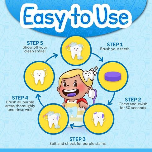 JJ Care Disclosing Tablets - 120 Count of Teeth Coloring Plaque Disclosing Tablets, Berry Flavored Dental Disclosing Tablets for Kids and Adults, Individually Wrapped Plaque Tablets in Kuwait