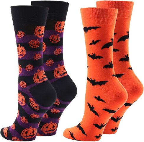 Men's Halloween Holiday Pumpkins Bats Crazy Novelty Cotton Crew Length Casual Dress Socks 2 Pack in Saudi Arabia