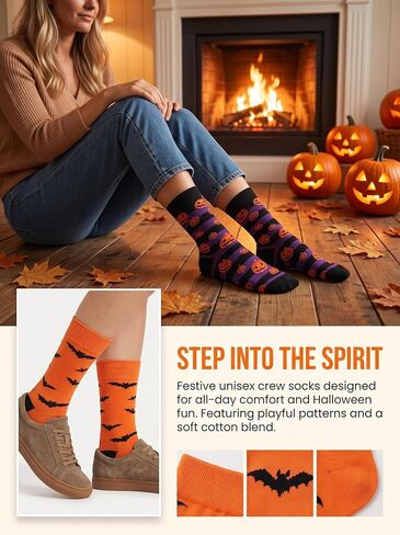 Men's Halloween Holiday Pumpkins Bats Crazy Novelty Cotton Crew Length Casual Dress Socks 2 Pack in Saudi Arabia