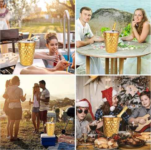 BARsics 5-Quart Metal Golden Champagne Bucket, Hammered Mirror Finish Stainless Steel Ice Bucket for Party, Wedding, Banquet (Gold) in Kuwait