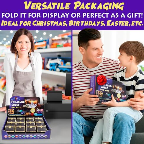 DANCING BEAR Treasure Chest Dig Kit Party Pack for 12 Kids, Excavate 12 Surprise Real Gems & Crystals, STEM Education, Fun Pirate Booty Hunt, Science Activity Gift Sets for Girls and Boys in Saudi Arabia