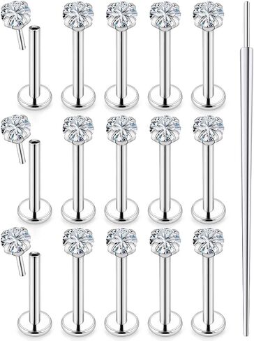 Kridzisw 20G 18G Threadless Push in Nose Rings Studs Stainless Steel Nose Nostril Piercing Jewelry for Women Men CZ Inlaid 1.5MM 2MM 2.5MM 3MM 15Pcs-16Pcs in Kuwait