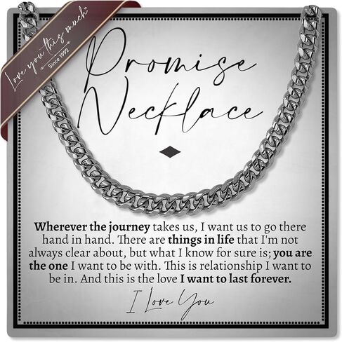 Love You This Much Promise Cuban Chain Necklace for Him, 7mm Thick, Sentimental Gift for Him, BF Gift for Birthday, Gift Ideas for Boyfriend in Kuwait