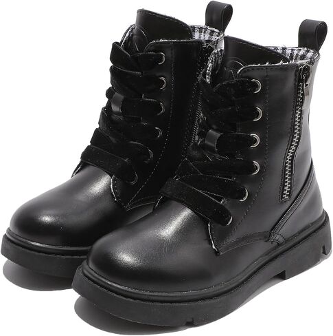 DADAWEN Boys Girls Glitter Ankle Boots Kids Lace Up Waterproof Combat Shoes With Side Zipper for Toddler/Little Kid/Big Kid in Kuwait