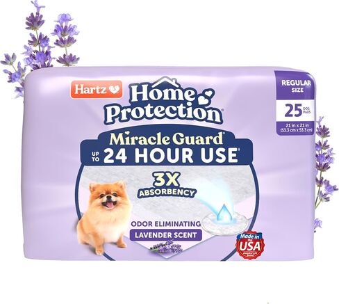 Hartz Miracle Guard Dog and Puppy Dog Pads Max Absorbency 24 Hour Use Odor Eliminating Lavender Scented No Leaks, Regular Size 25 Count in Saudi Arabia