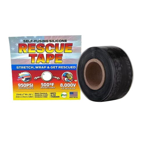 Rescue Tape, Self-Fusing Silicone Tape, Emergency Plumbing Pipe & Radiator Hose Repair, Electrical Insulation, 1" Width x 36' Length x 0.02" Thick, Black in Kuwait
