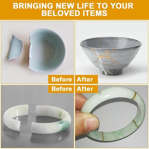 deuvuo Kintsugi Repair Kit Gold, 21 Pcs Authentic Kintsugi Repair Kit to Revive Your Broken Ceramic, Pottery, Mug, Bowl, Glass Keepsakes with Ease - Japanese Art DIY Set Bio for Beginners in Kuwait