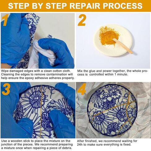 deuvuo Kintsugi Repair Kit Gold, 21 Pcs Authentic Kintsugi Repair Kit to Revive Your Broken Ceramic, Pottery, Mug, Bowl, Glass Keepsakes with Ease - Japanese Art DIY Set Bio for Beginners in Kuwait
