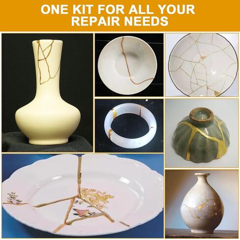 deuvuo Kintsugi Repair Kit Gold, 21 Pcs Authentic Kintsugi Repair Kit to Revive Your Broken Ceramic, Pottery, Mug, Bowl, Glass Keepsakes with Ease - Japanese Art DIY Set Bio for Beginners in Kuwait