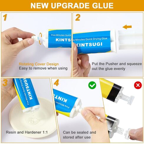 deuvuo Kintsugi Repair Kit Gold, 21 Pcs Authentic Kintsugi Repair Kit to Revive Your Broken Ceramic, Pottery, Mug, Bowl, Glass Keepsakes with Ease - Japanese Art DIY Set Bio for Beginners in Kuwait