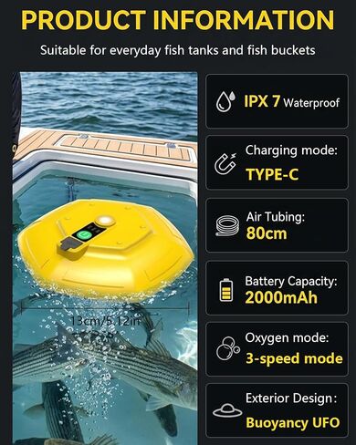 Aerator for Fish Live Minnows Bucket Bait with Fishing Floats Tank Air Bubbler Rechargeable Floating Pump Cooler Basket Portable Well Continuous Oxygen Faucet Tanks Bubble in Saudi Arabia