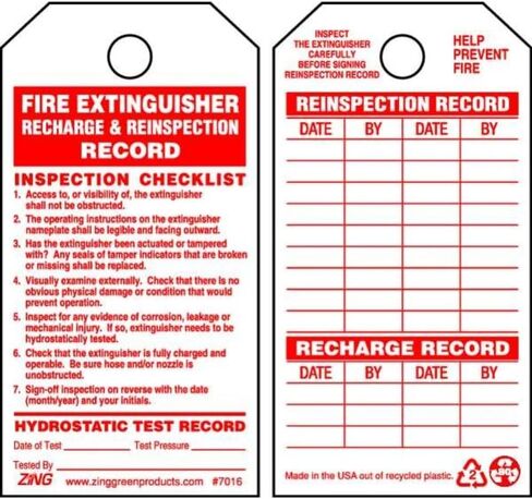 Zing Green Products 7016 Eco Fire Safety Fire Extinguisher Tags, 3 x 5.75 Inch, 10 Pack in Kuwait