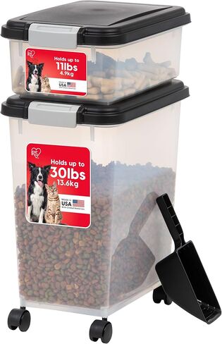IRIS USA 30 lb + 11 lb Airtight Pet Food Storage Containers with Wheels in Saudi Arabia