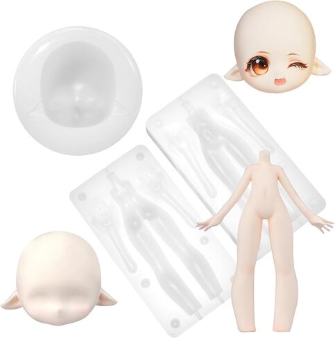 3Pcs Doll Figure Mold Full Set, 3D Cartoon Doll Body Face Head Clay Molds in Kuwait