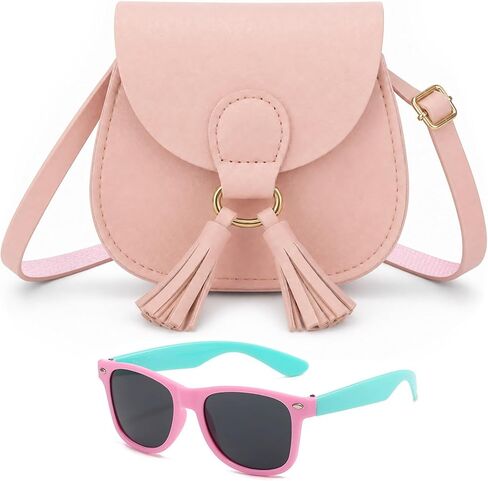 Qiuhome Little Girls Purse for Toddler Kids Girls Leather Crossbody Bag with Tassel (Pink) in Kuwait